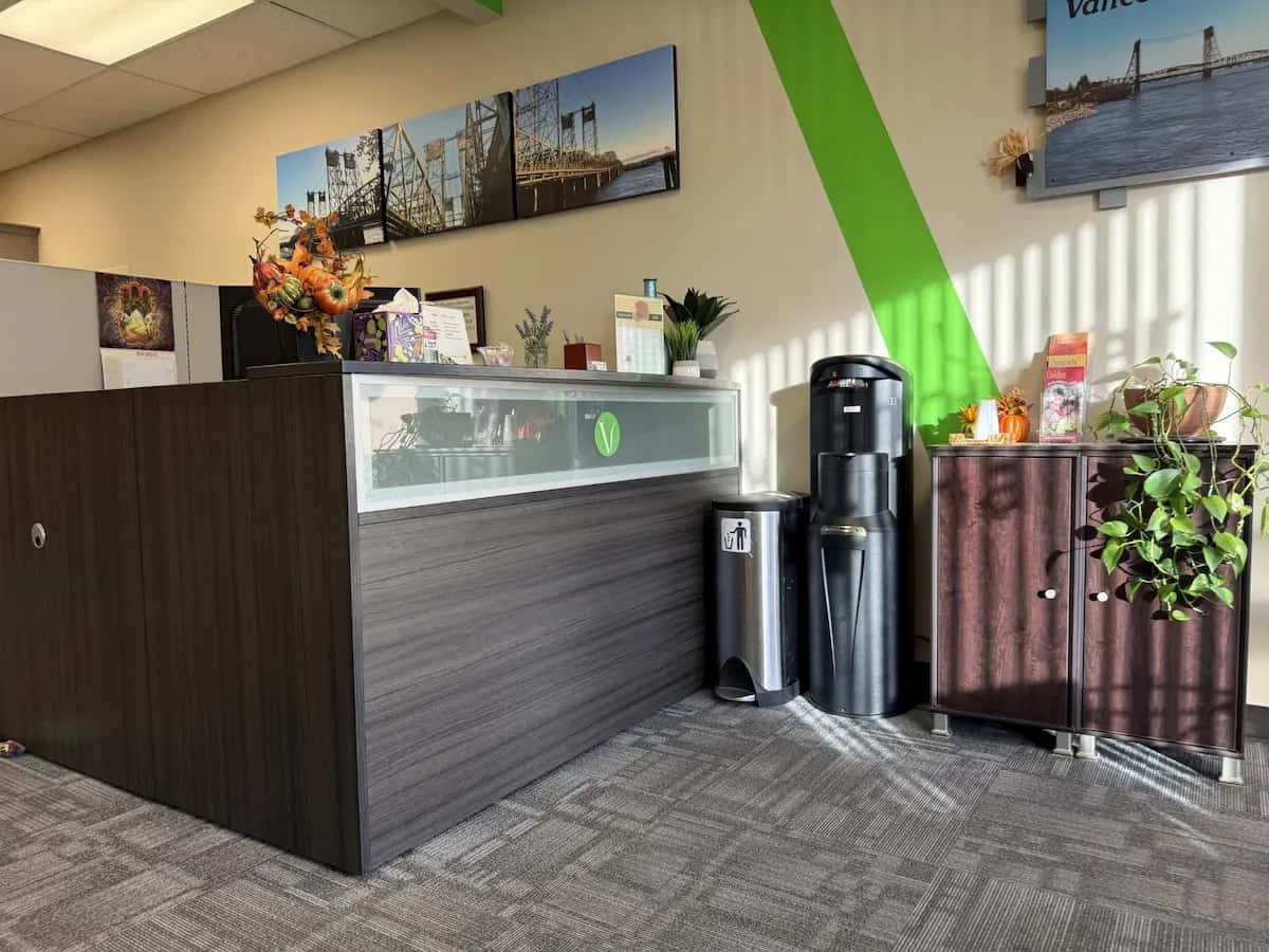 Reception desk inside chiropractic clinic